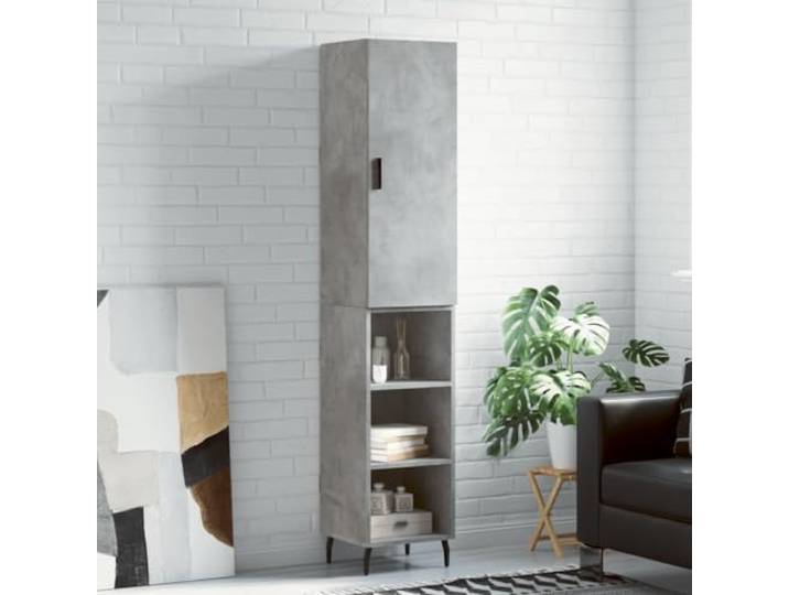 Modernes Highboard mit praktischer Tür in Betongrau, Weißes Highboard fürs Wohnzimmer aus Holzwerkstoff, Elegantes mit Stauraum und Metallfüßen