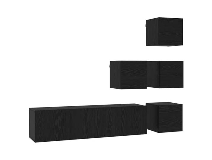 GKHPYURE TV-Möbel-Set, 6 Stück, 60 x 30 x 30 cm, Eiche Schwarz Technisches Holz, Wandmontage, 6 Türen, modular, platzsparend