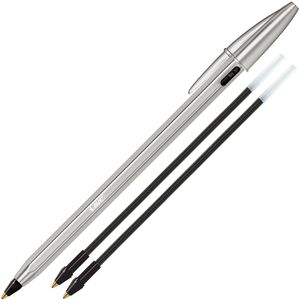 Bic Kugelschreiber Cristal ReNew, 997201, silber, Metall Schreibfarbe schwarz, inkl. 2 Minen