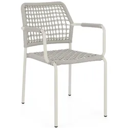 4er-Set Gartenstuhl Rajada - Aluminium Cremeweiß, Seilgeflecht Hellgrau