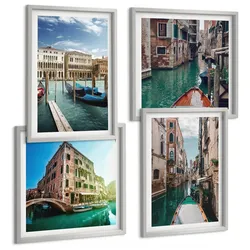 BILDER SET 4er Set - 50x50 cm & 40x60 cm Silberner Rahmen - Architektur der Kanäle von Venedig