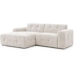 ECKSOFA Kozy im Bumpy-Design mit fester Rückenlehne aus weichem Beige Chenille-Stoff - Ottomane links
