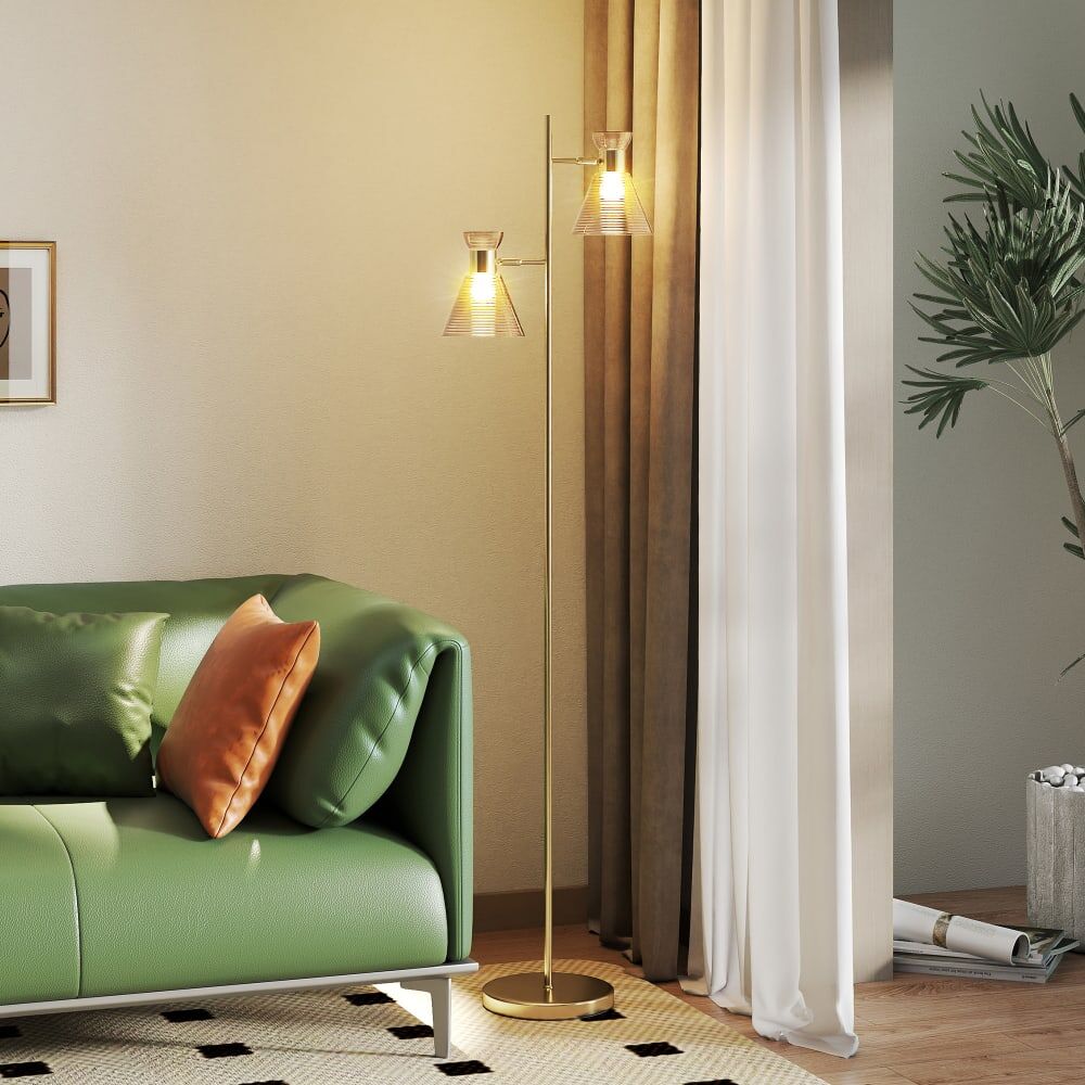 Homcom Lampadaire sur pied salon double tête réglable métal doré Doré 42x165x25cm
