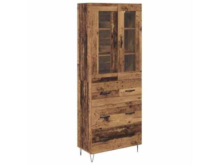 Fisinber Highboard Altholz 69,5x34x90 cm Holzwerkstoff mit Glastüren Stilvoller Mehrzweckschrank mit Glastüren und robusten Eisenbeinen für Wohnzimmer und Esszimmer im zeitlosen Altholz-Design.