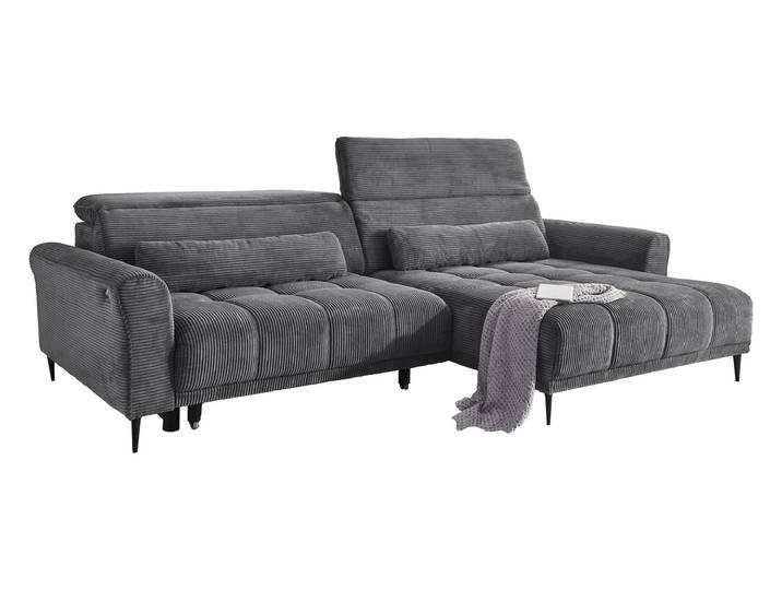 Ecksofa Cord grau elektrisch ausfahrbar 277 cm - OT rechts - LOGAN