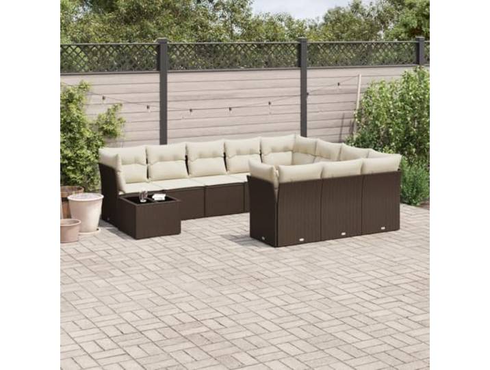 WDGJJFECNMUEHI Résine tressée imperméable Ensemble canapé Brun 11 pièces Salon de jardin 11 pieces avec coussins marron resine t tressee ensemble mobilier exterieur patio terrasse impermeable