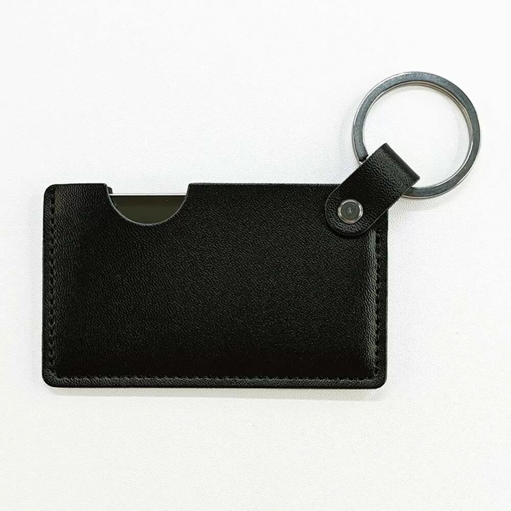 INF Kreativer Mini-PU-Leder-Kosmetikspiegel mit Schlüsselanhänger – Tragbarer Edelstahlspiegel Schwarz
