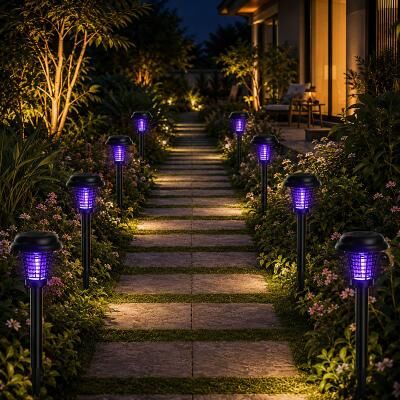 LightInthebox Solar Bug Zapper Outdoor Waterproof Mosquito Repellent Light Solar Power Fly Killer lamp for Moths, Gnats, Fly Small Flying Insect Backyard Garden