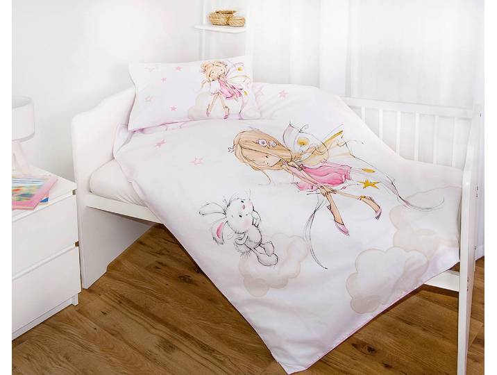 home24 Renforcé beddengoed Little Fairy 100 x 135 x 1cm wit/roze