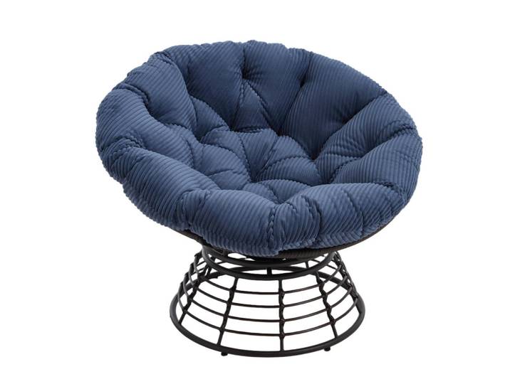 Lvhom Garten-Relaxsessel Papasansessel, 360° drehbar,Rattan, Cord, Blau, 60x67x92 cm, Gartenmöbel, Gartensessel, Gartenstühle