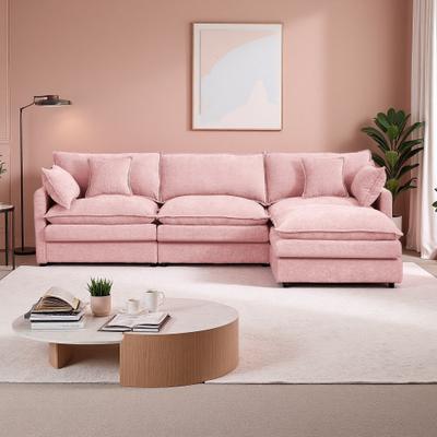 ZWYO HOSIMU "102"" Chenille L-Shaped 3-Seat Sectional Sofa with Movable Ottoman and Cloud Cushions"