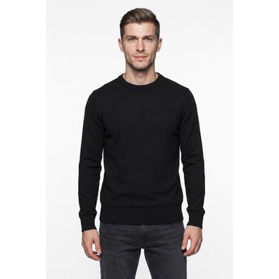 Strickpullover BOSS ORANGE "Avac", Herren, Gr. L, schwarz (schwarz001), Strick, Obermaterial: 50% Schurwolle, 50% Polyacryl, unifarben, regular fit normal, Rundhals, Bündchen, Pullover Strickpullover, mit Schurwolle, Regular Fit, gesticktes Logo