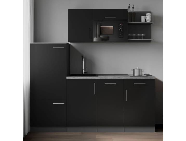 Singleküche Oliver mit Mikro Kombi A 205cm Schwarz/Schwarz
