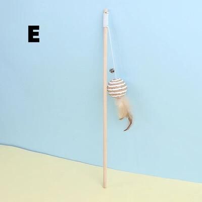 Uplift Treasures Wooden Cat Teaser Wand With Feather And Bell Toy e