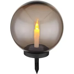 Kugel Solarleuchten für den Garten rund LED Solar Kerze Feuereffekt Gartenleuchten 25 cm für Außen, Kunststoff rauch, 1x LED warmweiß, DxH 25x38,5 cm
