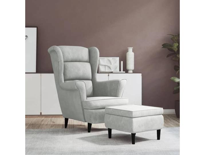 Fauteuil à oreilles avec tabouret gris clair velours 3115931