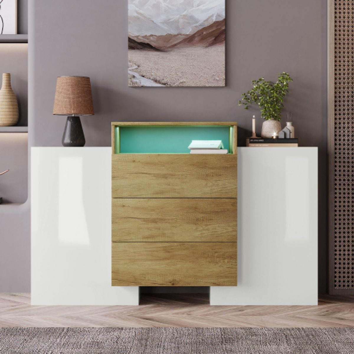 Modern Sideboard met Geïntegreerde Verlichting, Breedte: 140 cm