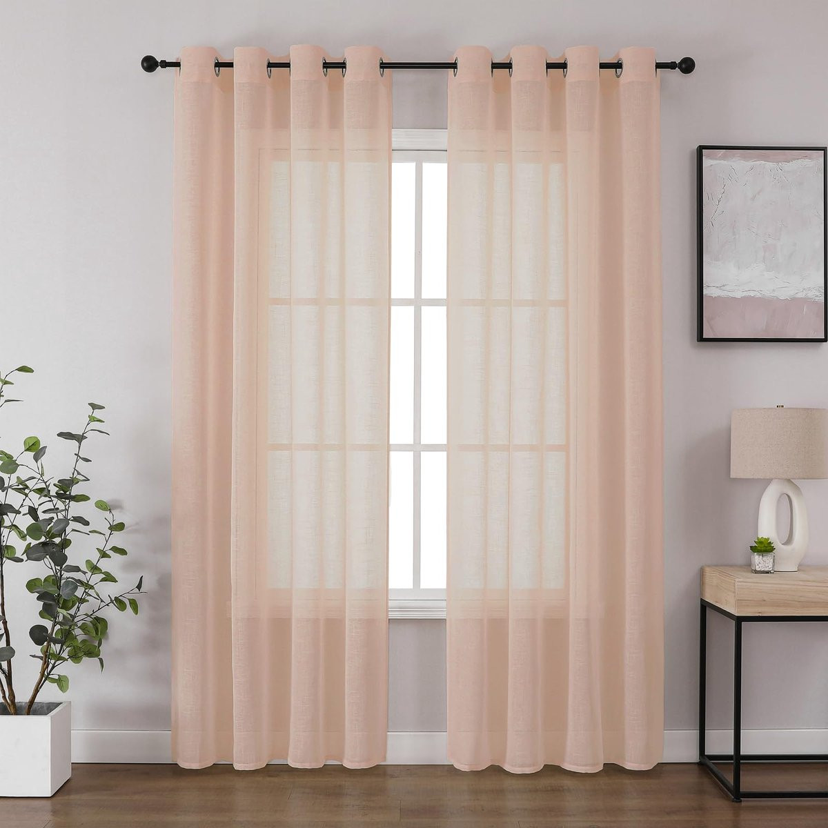 Ibenzoa Stijlvolle Linnenlook Voile Gordijnen Set Semi-transparant