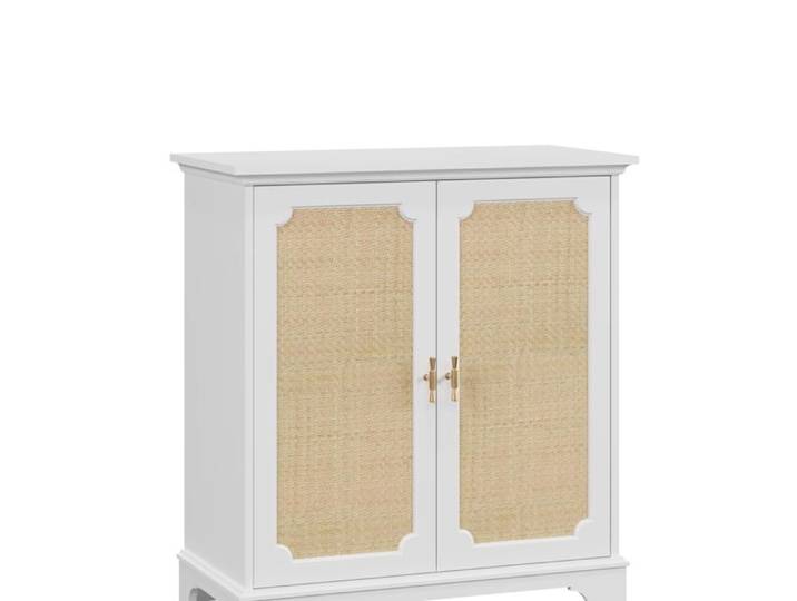Buffet Moderne - Buffet Bas - 2 portes en effet rotin - 80 x 38 x 86 cm - Blanc