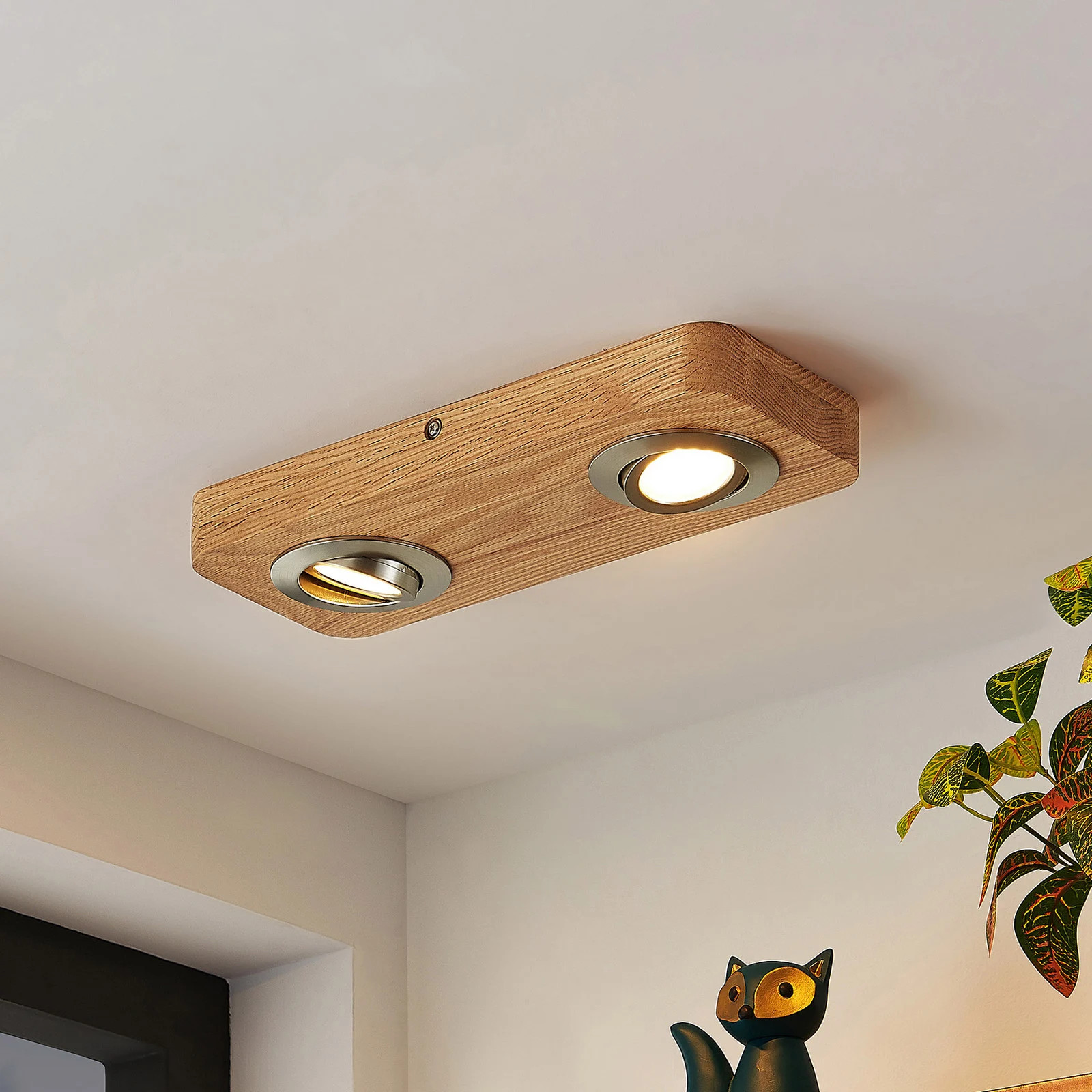 Lindby Mikari LED Plafondlamp - Hout - Modern - Draaibaar - 30 cm