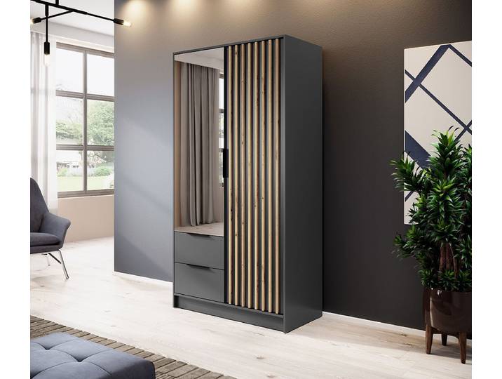 Designer Kleiderschrank Niro 105 cm – Moderne Wandpaneel-Optik mit Stil und Struktur - Eiche - Nein - Luxusbetten24