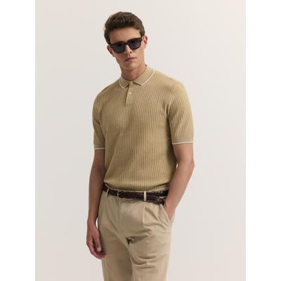 Poloshirt BUGATTI "kurzarm", Herren, Gr. XL, beige (40, beige), 50% Baumwolle, 50% Polyester, unifarben, regular fit, ohne Ausschnitt, Shirts, gestrickt in Regular Fit