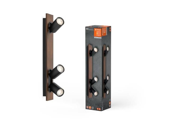 LEDVANCE DECOR SPOT MERCURY, 3 x 3,4W, 690lm, Holzoptik schwarz, Spotleuchte, verstellbare Köpfe, vielseitig anwendbar, Innenraumspot, austauschbare LED-Lampen, warmweiße Lichtfarbe, GU10