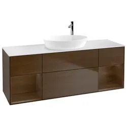Villeroy und Boch Finion Waschtischunterschrank F981GNGN 160cm, Abdeckplatte white matt, Regale Walnut Veneer, Walnut veneer