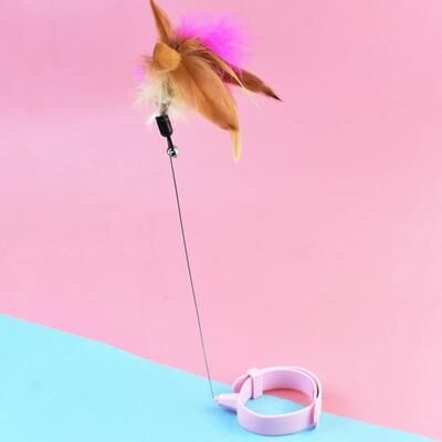 Uplifted Finds Interactive Feather Teaser Stick With Bell Cat Toy pink