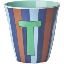 RICE Melamin Buchstabenbecher gestreift, T, blau
