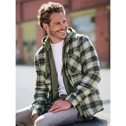 engbers Herren Flanell-Overshirt Grün regular kariert Kent-Kragen - XL