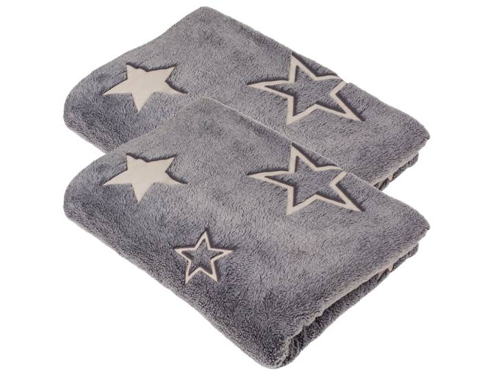 2er-Set Kuscheldecke aus Fleece mit Leuchtsternen, 173 x 135 cm, grau