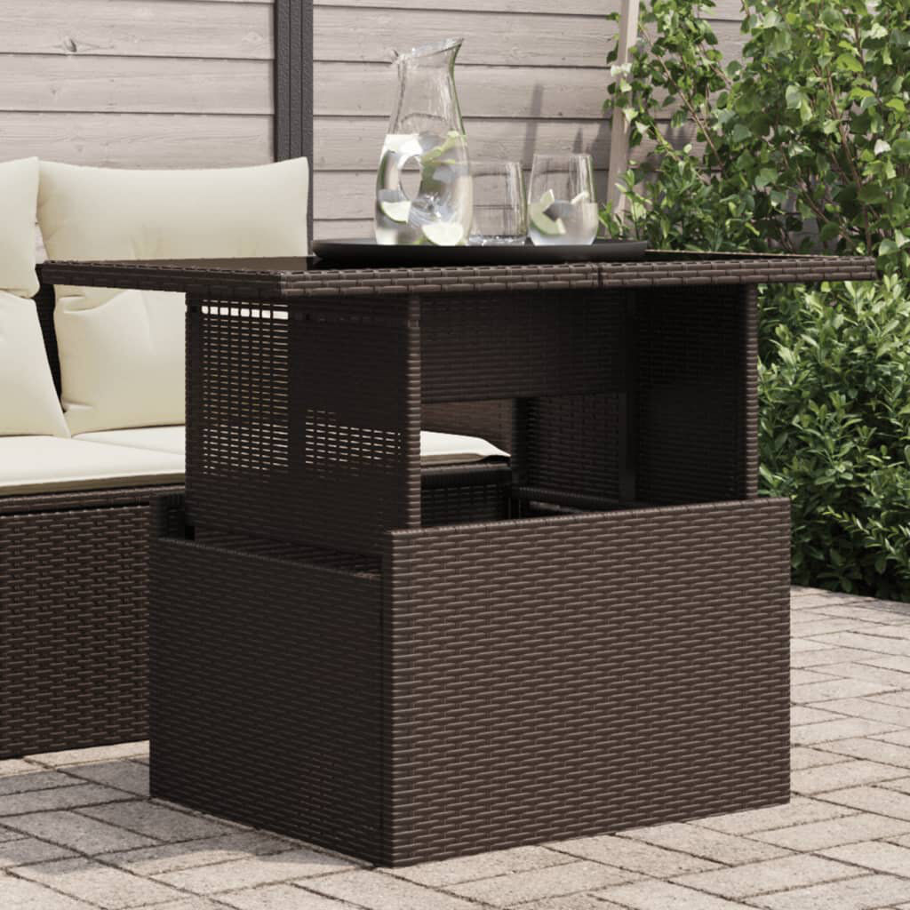 17 Stories Pirley Garden Table with Top Outdoor Table Patio Dining Table Poly Rattan Brown/Glass