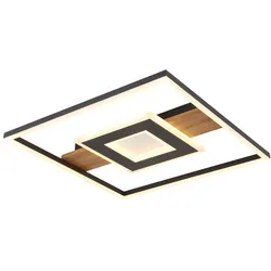 Deckenleuchte Wohnzimmer LED Deckenlampe Metall Holzoptik Kristalle 38x38 cm