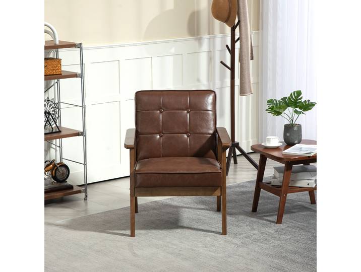 HOMCOM Fauteuil Salon Cuir Synthétique Capitonné Pieds Bois 64x66x80cm