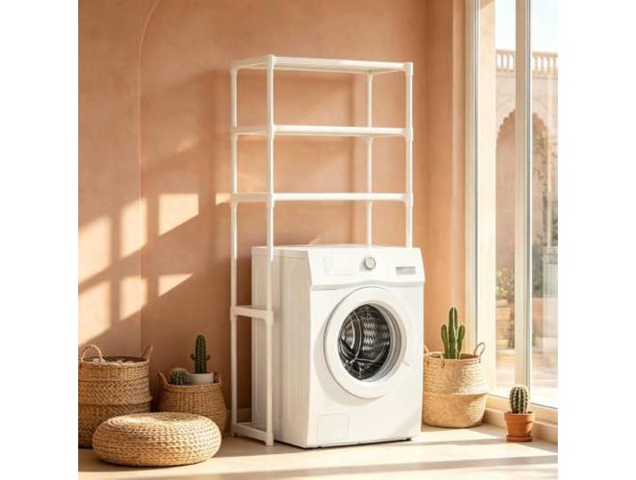 kumamart 3 Etagen Waschmaschinenregal, Überbau Regal für Waschmaschine Bad Langlebiges 3-Etagen-Regal für Handtücher, Körbe und Haushaltsbedarf in Bad und Waschküche.(White)