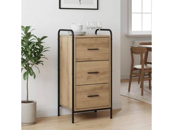 HKTMGDNG Sideboard 40x33x80,5 cm Artisan-Eiche Kommode aus Holzwerkstoff Kompakter Schrank für Schlafzimmer, Wohnzimmer und Flur mit robuster Schublade und verzinktem Stahlrahmen.