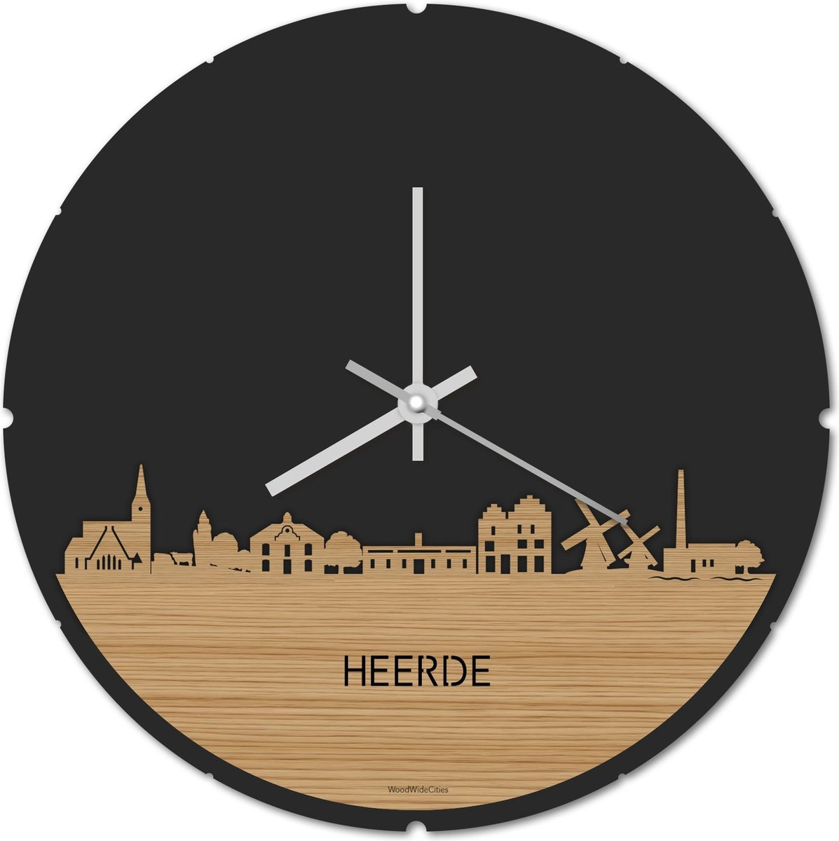Skyline Klok Heerde - Ronde Wandklok van Bamboe Hout - Ø 44 cm - Stil Uurwerk