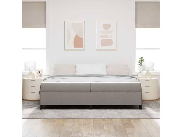 KTHLBRH Doppelbett 200 x 200 cm mit Federkernmatratze, taupe Struktur aus Holz, weicher Stoff, fester Lattenrost, Traglast 280 kg