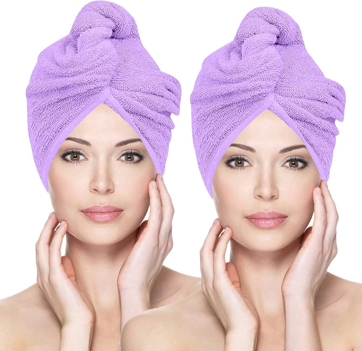 Set van 2 absorberende haar turbans voor snel droog haar - Paars