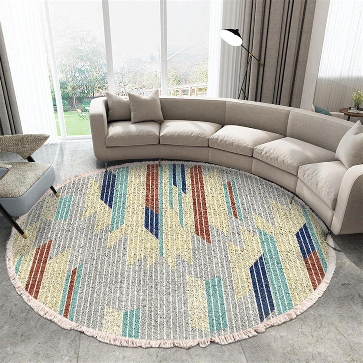 Handgeweven Rond Katoenen Vloerkleed met Tassels - Boho Stijl - Carrot