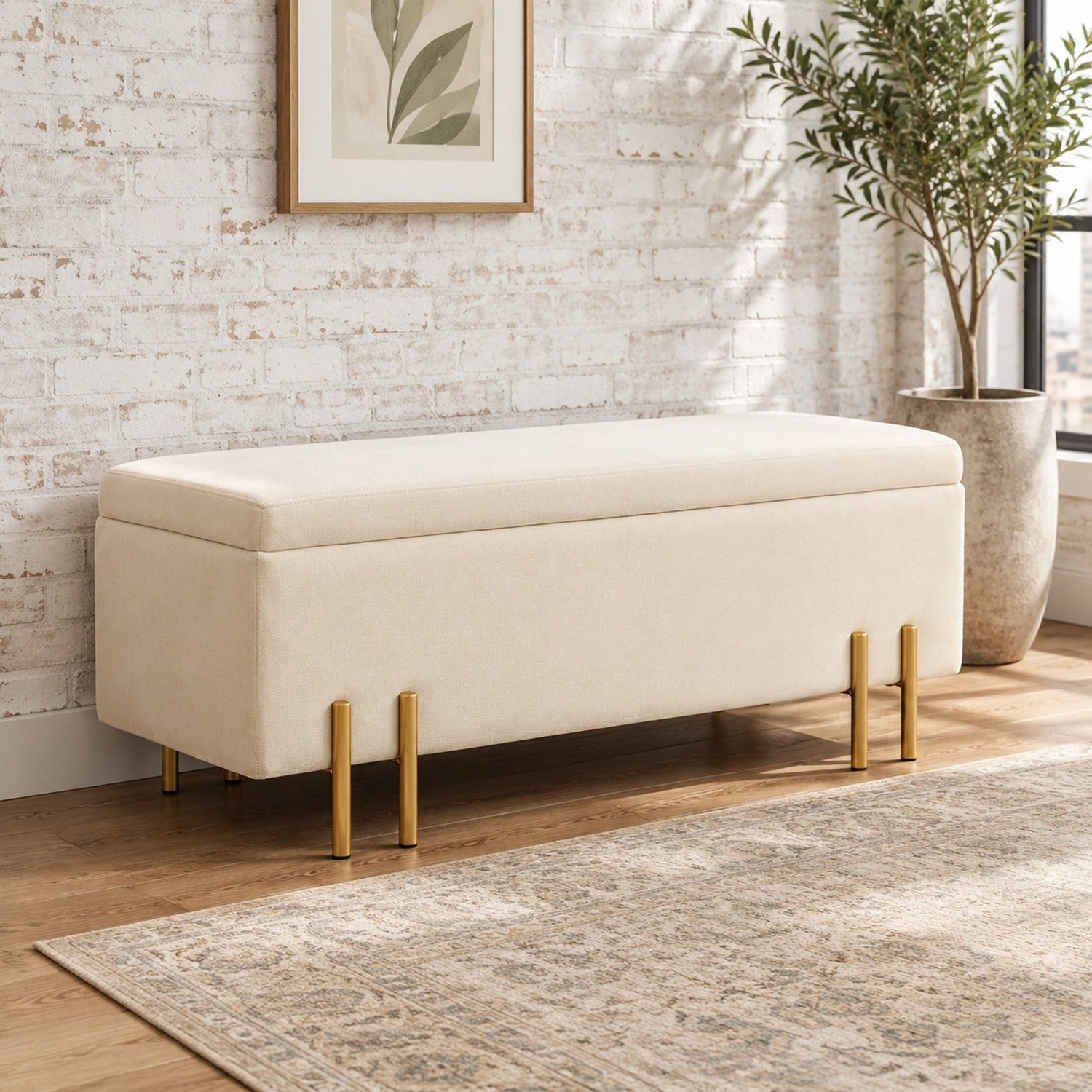 CHICFURN Opbergbank - Gestoffeerd - Beige
