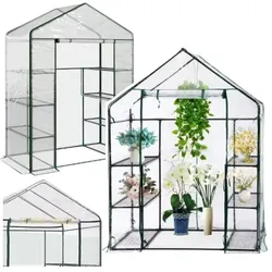 Mini-Gewächshaus für Balkon und Garten, 4 Metallregale, PVC-Folie, 195 x 143 x 73 cm