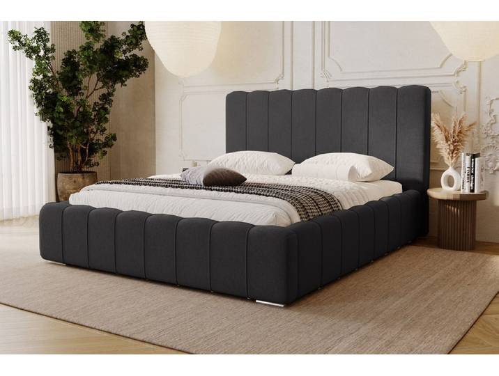 Designer Polsterbett Alvano in Samt mit Stauraum - 160x200 - Sand - Luxusbetten24