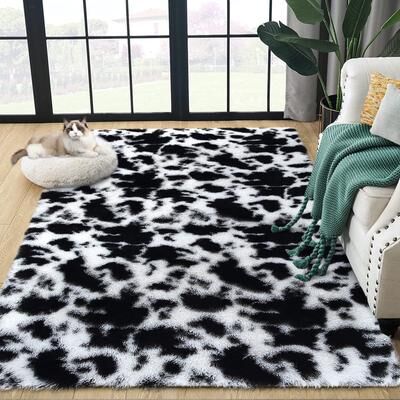 Garvee Cow Print Soft Shaggy Fluffy Area Rug