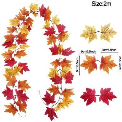 Inspired Living Harvest Glow Artificial Maple Leaf Garland For Fireplace, Wedding & Thanksgiving Decor a