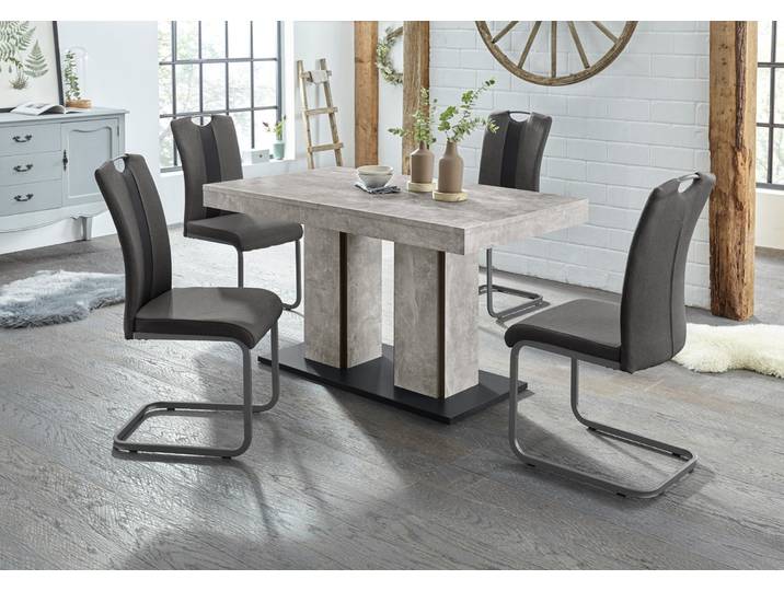 Essgruppe HELA ROSE , grau (betonoptik, anthrazit), Sitzmöbel-Sets, Essgruppe, bestehend aus einem Tisch 140-180 cm und 4 Stühlen