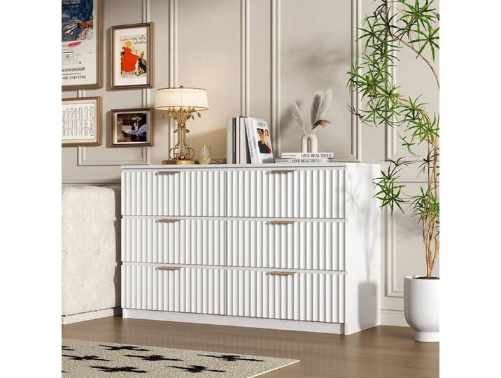 Commode de Chambre - Blanc 120 cm - Commode 6 tiroirs - Salon chambre à couche & enfant