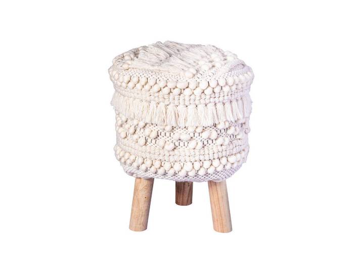 Kayoom Hocker, Weiss, Holz, Textil, Akazie, 38x50x38 cm, Wohnzimmer, Sessel, Hocker, Sitzhocker