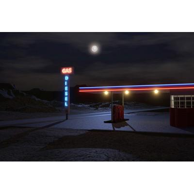 Fototapete PAPERMOON "RETRO TANKSTELLE-ROUTE 66 3D DESIGN AUTOS MOTORRAD XXL", bunt, B:5m L:2,8m, Vlies, Tapeten